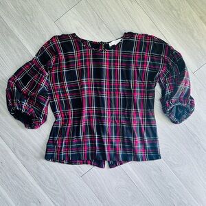 LOFT Black and Red Plaid Blouse L